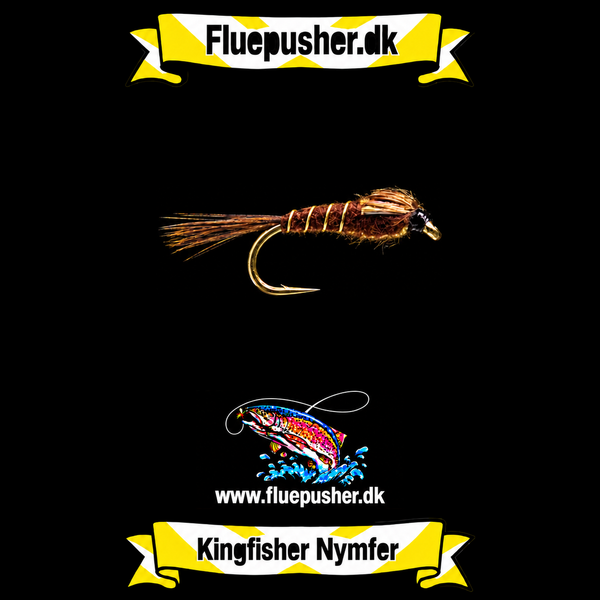 Brown goldribbet Pheasant tail – Kingfisher Nymfer