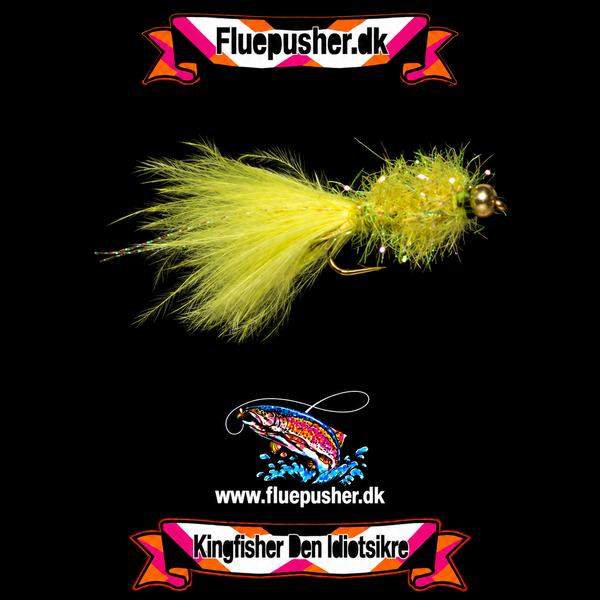 Gul idiotsikker short tail på Kingfisher-baggrund