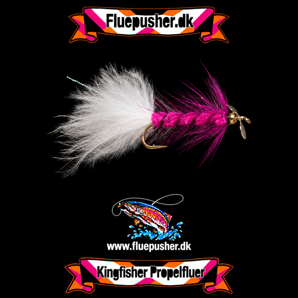 Pink/hvid propelflue str 4 på Kingfisher-baggrund